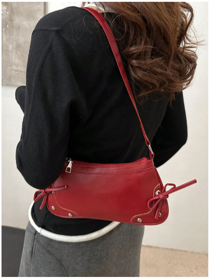 Cartera burdeos de cuerina con lazos - 6180