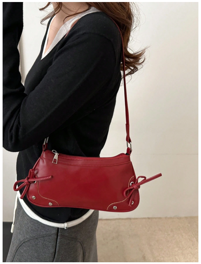 Cartera burdeos de cuerina con lazos - 6180