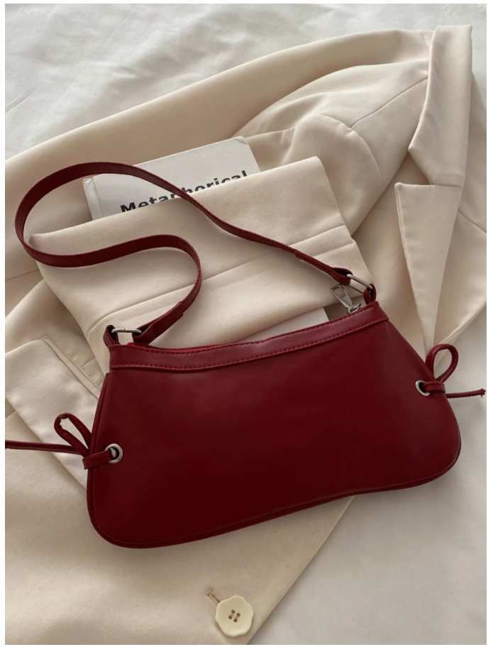 Cartera burdeos de cuerina con lazos - 6180