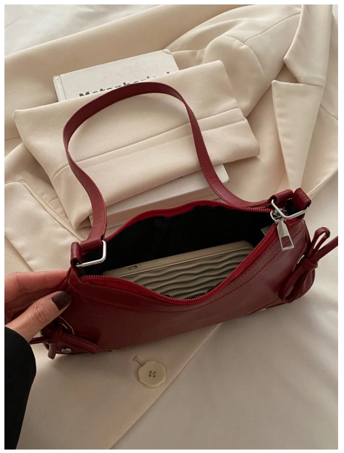 Cartera burdeos de cuerina con lazos - 6180