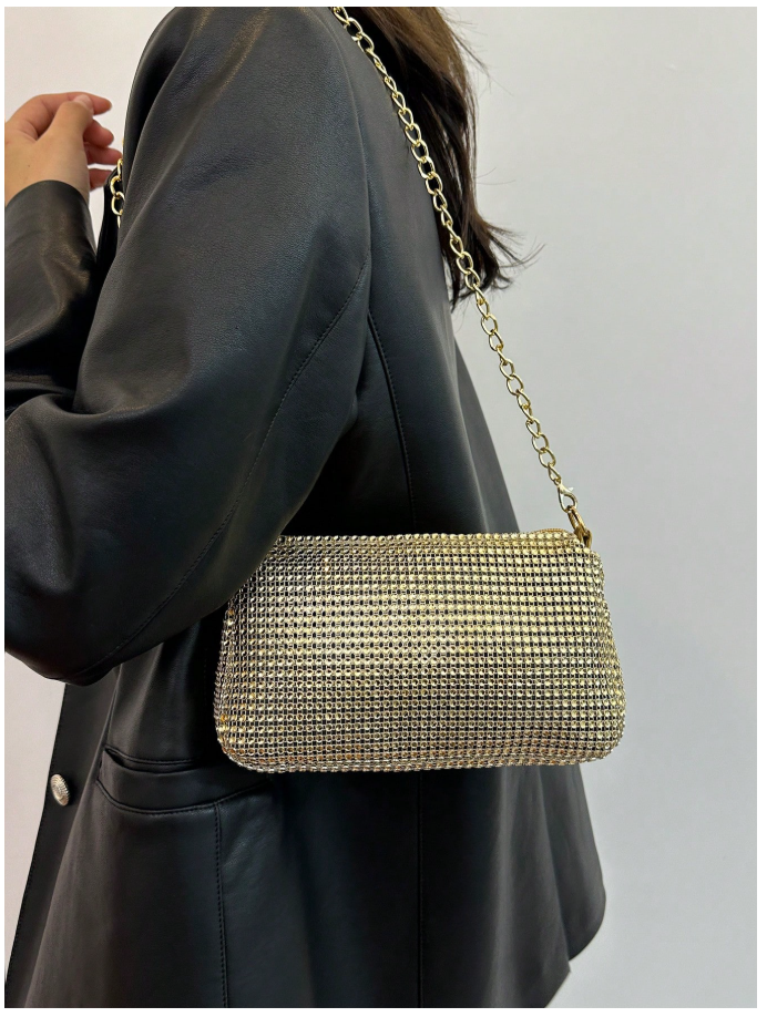 Cartera dorada agarre de cadena - 6182