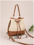 Cartera marrón tipo tejida & cuerina - 6187