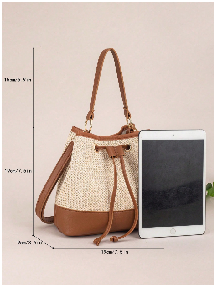 Cartera marrón tipo tejida & cuerina - 6187