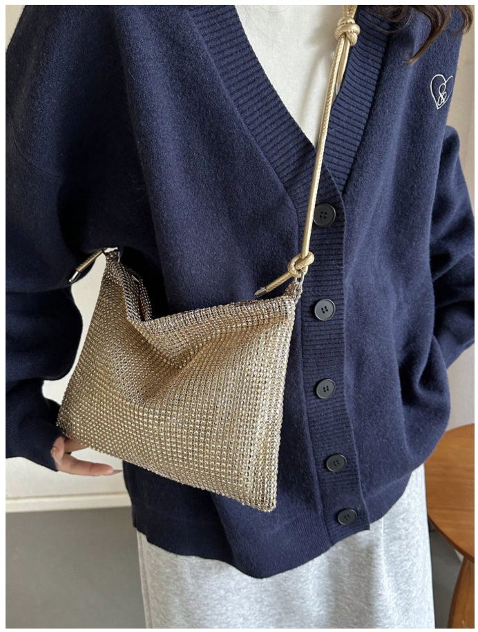 Cartera dorada metálica grande - 6188