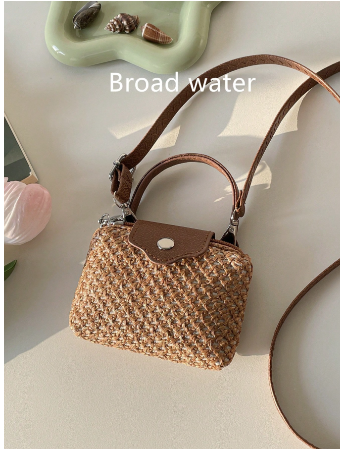 Cartera mini tipo monedero marrón estilo tejido de paja - 6190