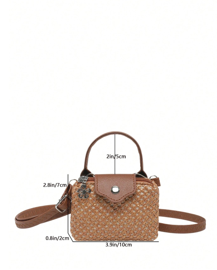 Cartera mini tipo monedero marrón estilo tejido de paja - 6190