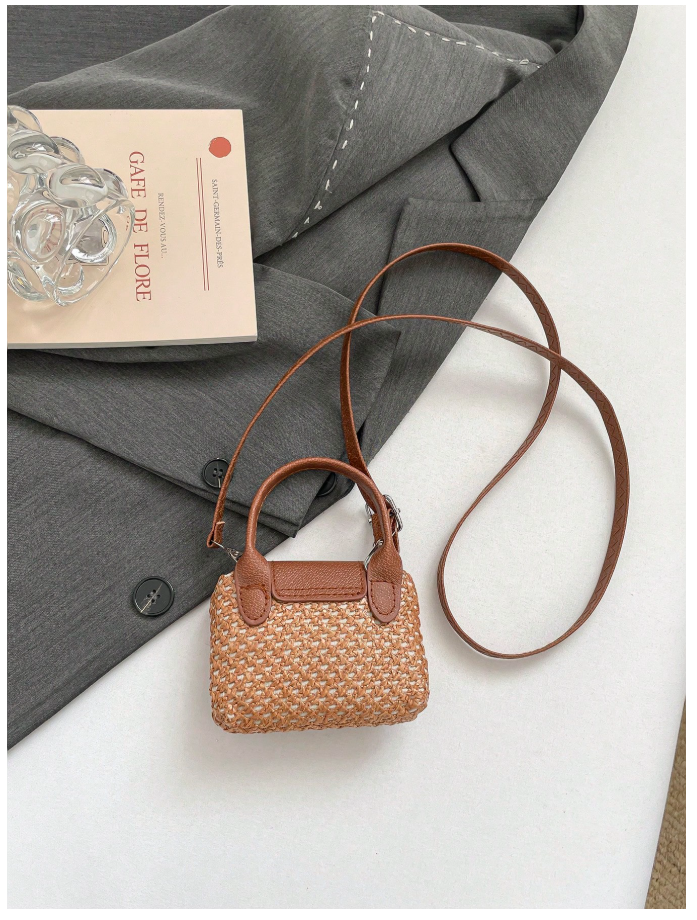 Cartera mini tipo monedero marrón estilo tejido de paja - 6190