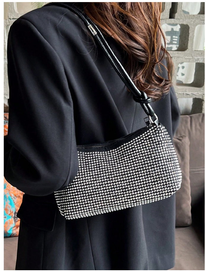 Cartera plateada asa negra - 6191