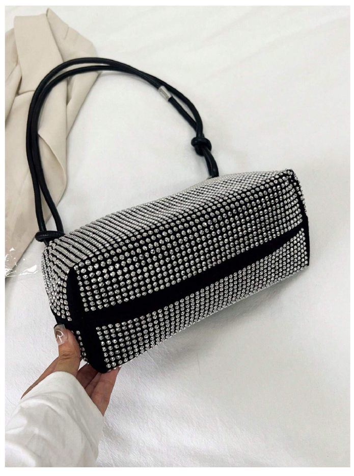 Cartera plateada asa negra - 6191