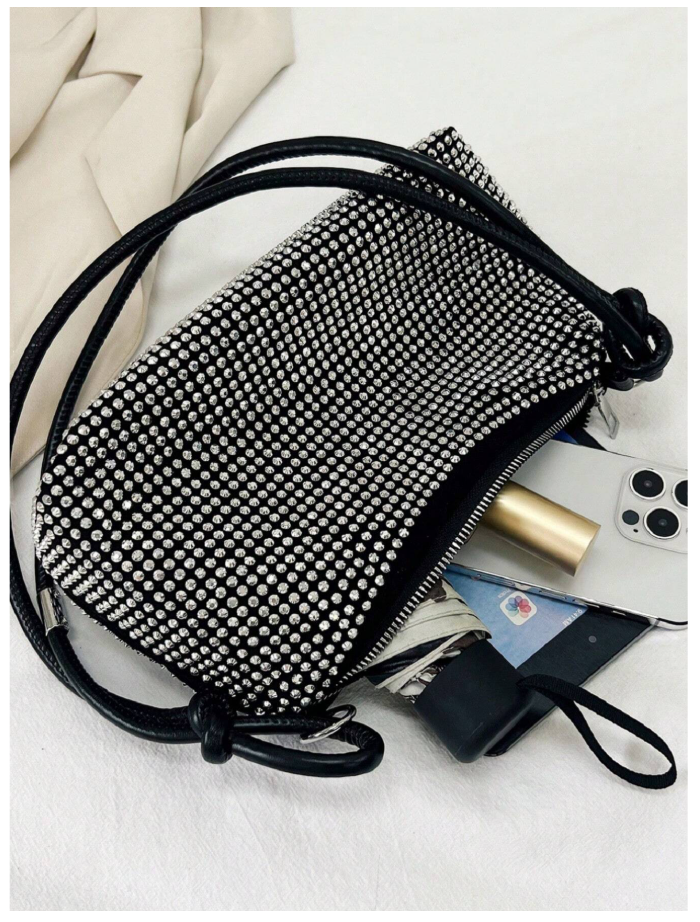 Cartera plateada asa negra - 6191