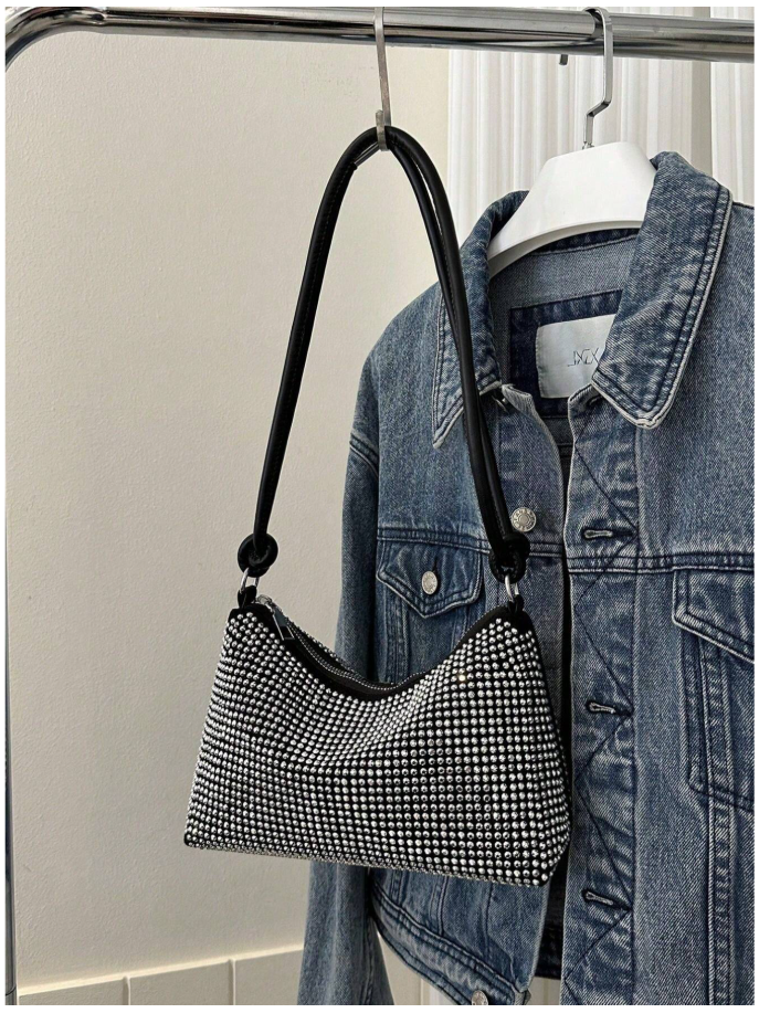 Cartera plateada asa negra - 6191