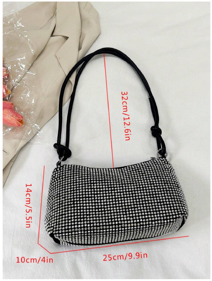 Cartera plateada asa negra - 6191