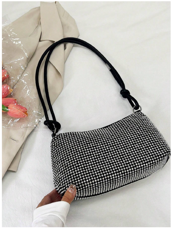 Cartera plateada asa negra - 6191