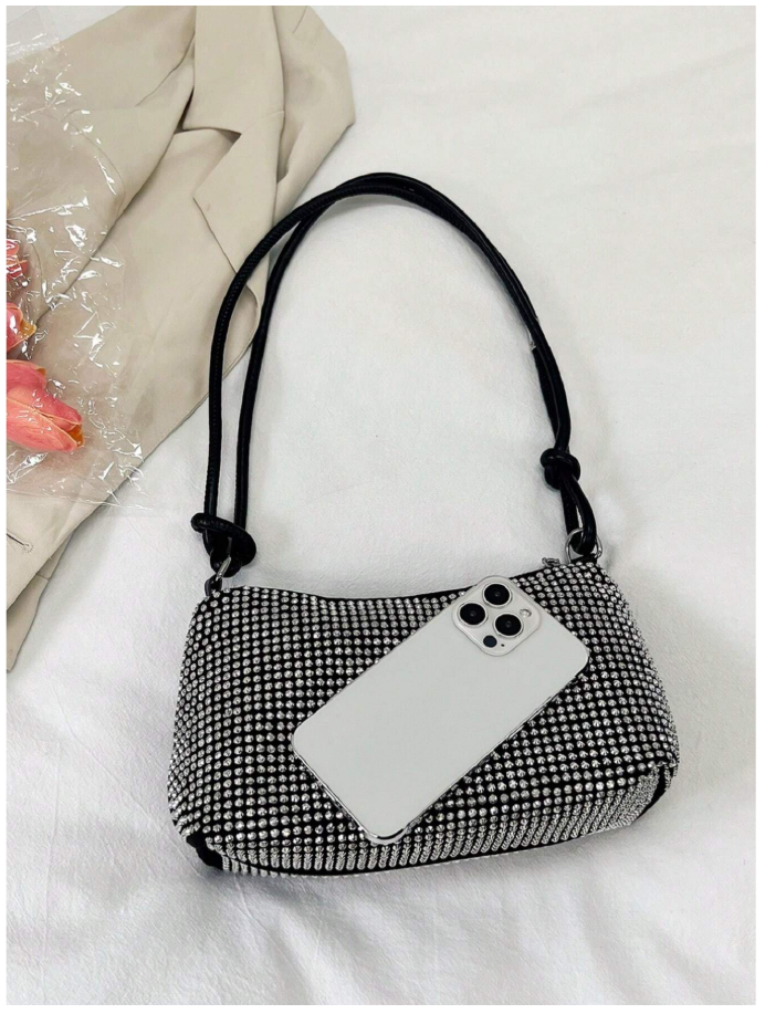 Cartera plateada asa negra - 6191