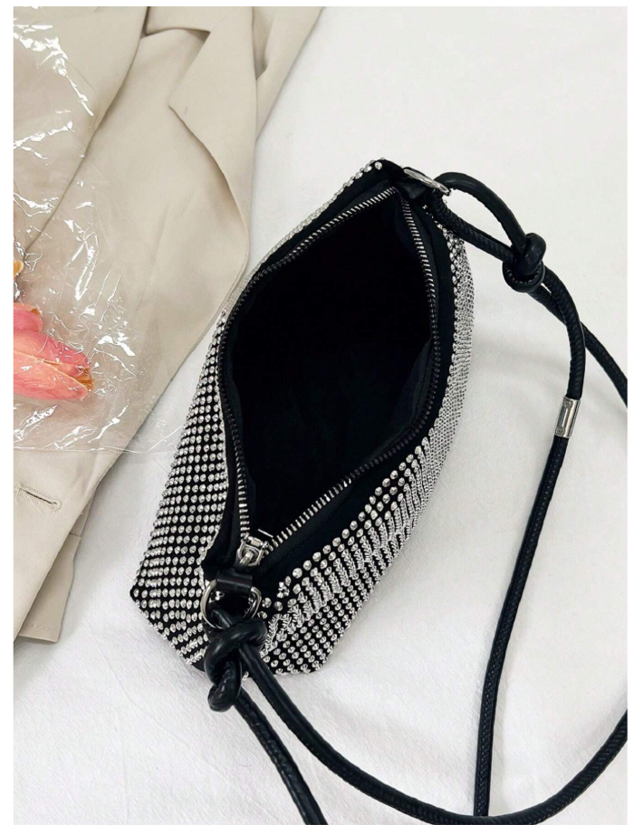 Cartera plateada asa negra - 6191