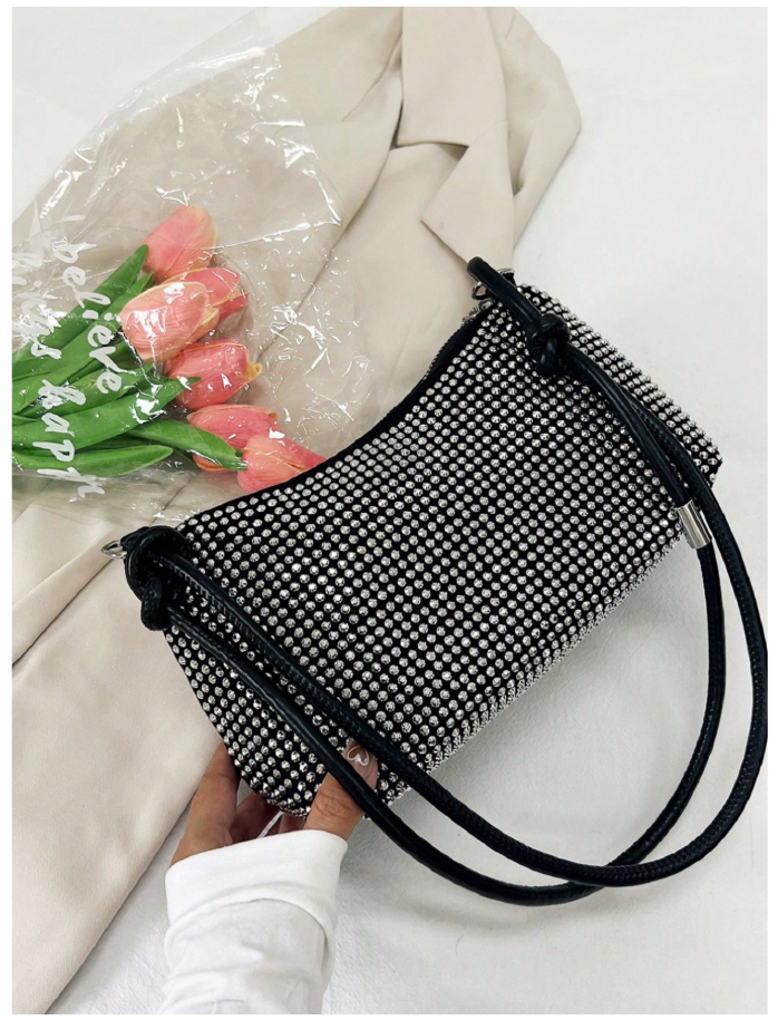 Cartera plateada asa negra - 6191
