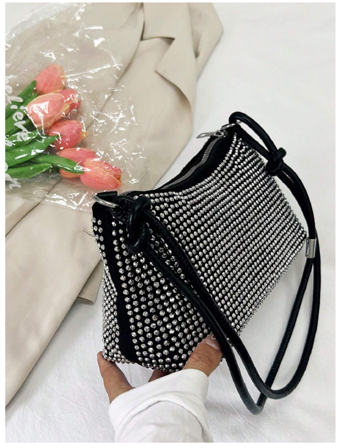 Cartera plateada asa negra - 6191