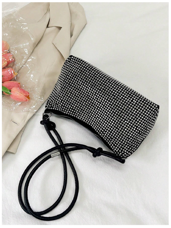 Cartera plateada asa negra - 6191