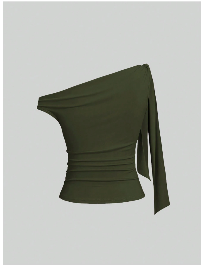 Crop top verde asimétrico tira en hombro & mariposa - 6195