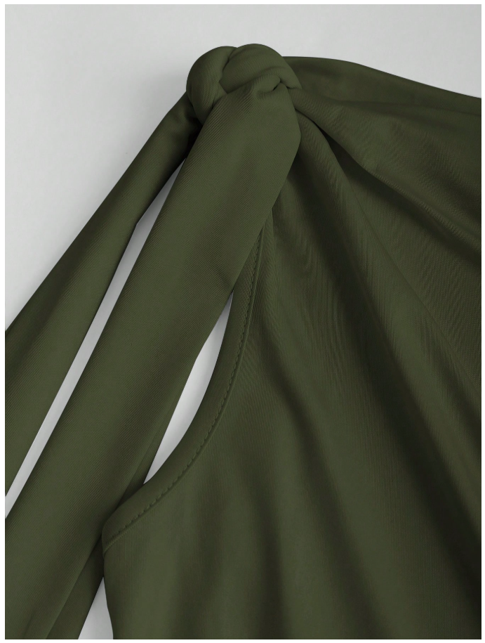 Crop top verde asimétrico tira en hombro & mariposa - 6195