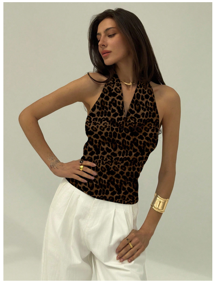 Crop top animal print cuello halter - 6199