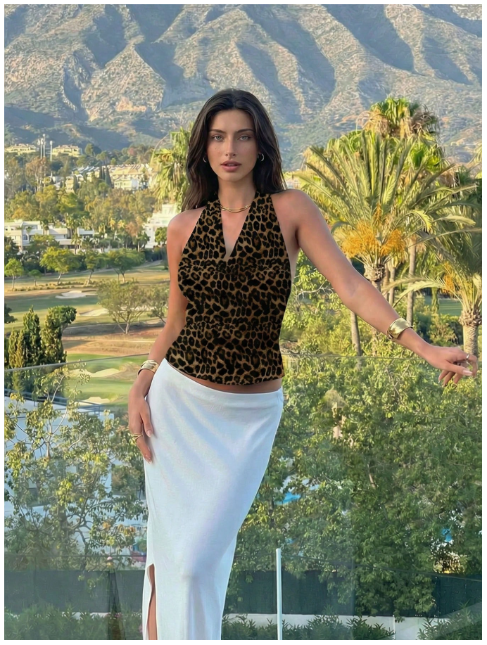 Crop top animal print cuello halter - 6199