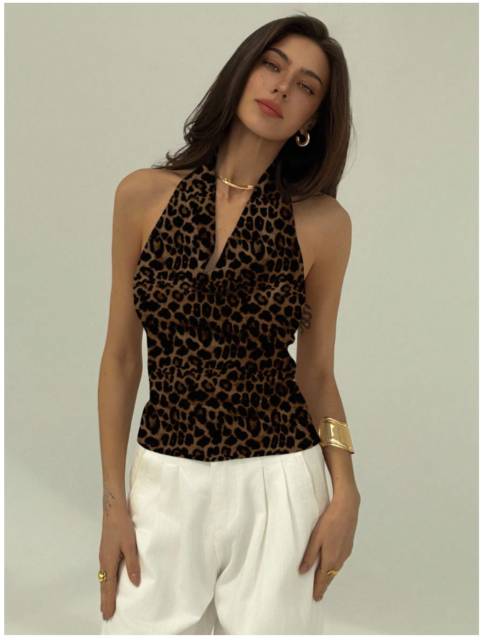 Crop top animal print cuello halter - 6199