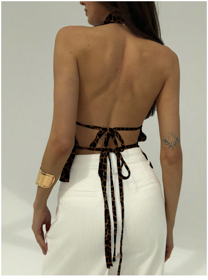 Crop top animal print cuello halter - 6199