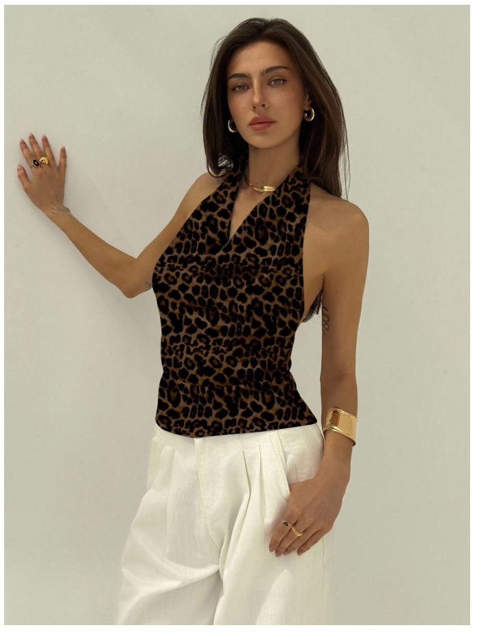 Crop top animal print cuello halter - 6199