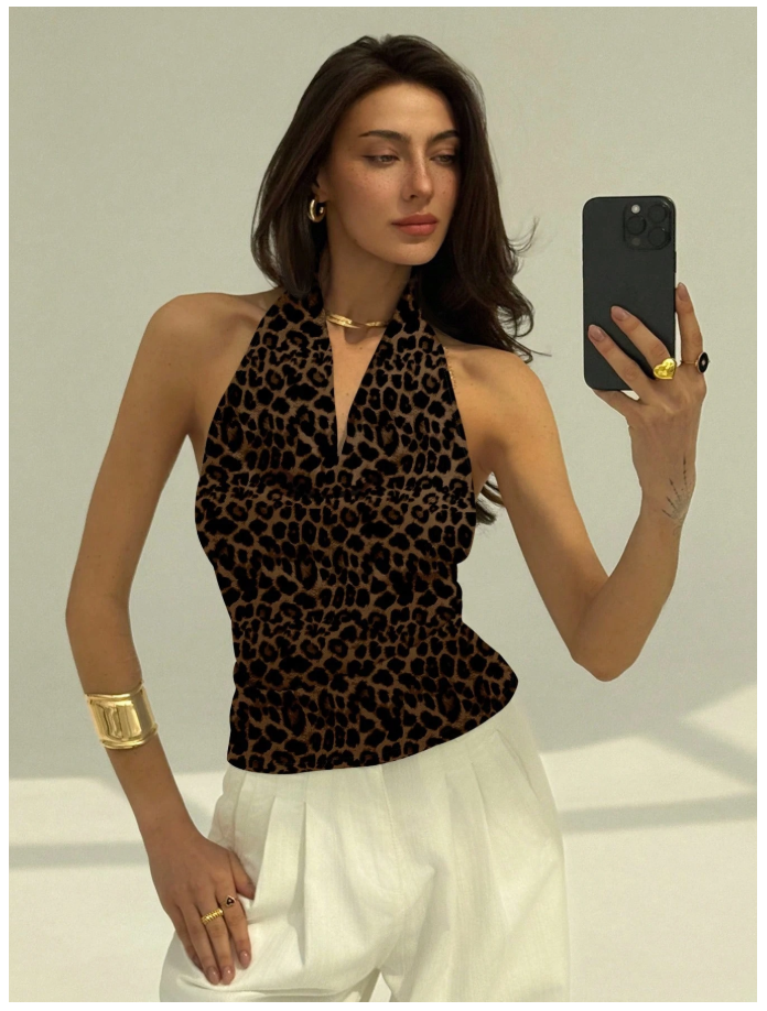 Crop top animal print cuello halter - 6199