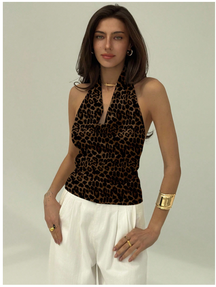 Crop top animal print cuello halter - 6199