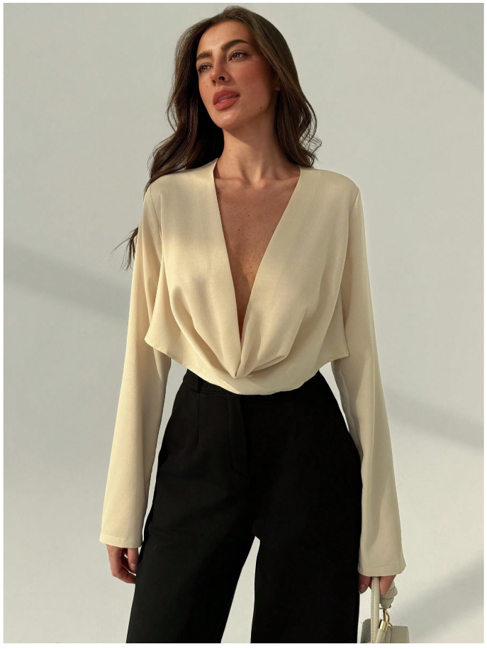 Camisa albaricoque manga larga cuello V profundo - 6200