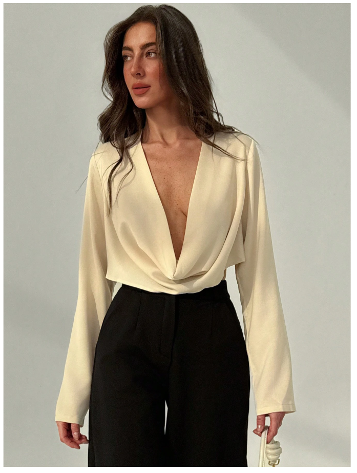 Camisa albaricoque manga larga cuello V profundo - 6200