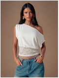 Crop top blanco un hombro encaje parte inferior - 6201