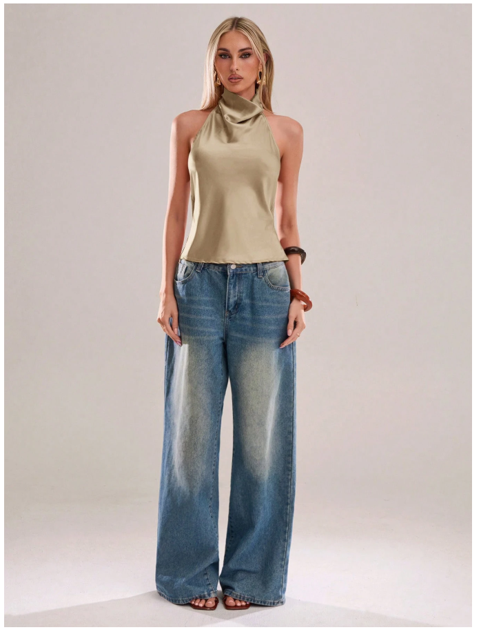 Crop top dorado cuello alto espalda descubierta - 6202