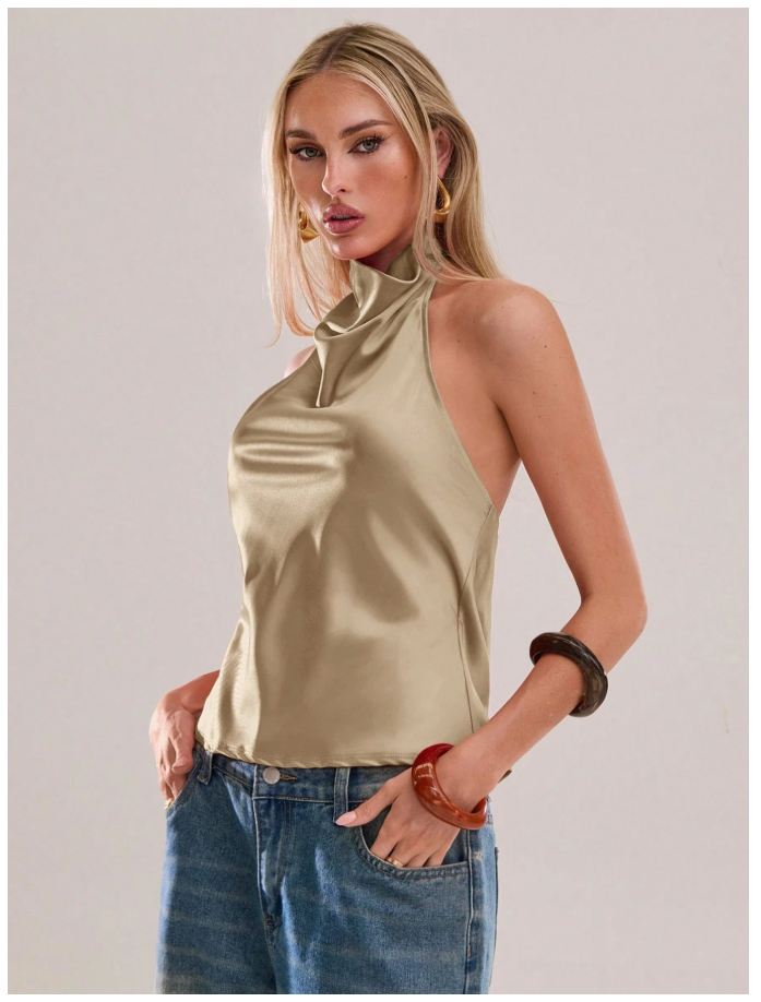 Crop top dorado cuello alto espalda descubierta - 6202