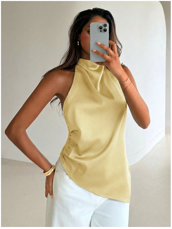 Camisa amarilla cuello alto espalda descubierta - 6204