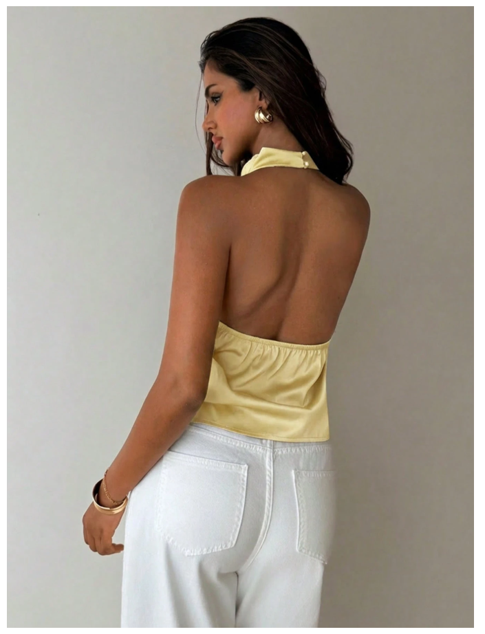 Camisa amarilla cuello alto espalda descubierta - 6204