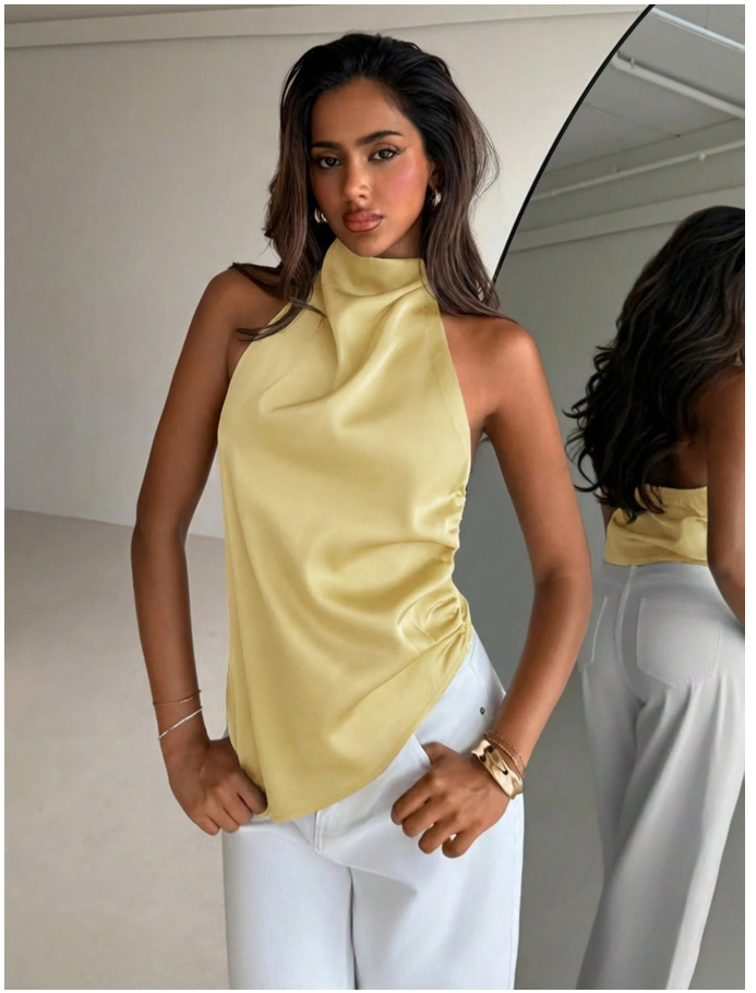 Camisa amarilla cuello alto espalda descubierta - 6204