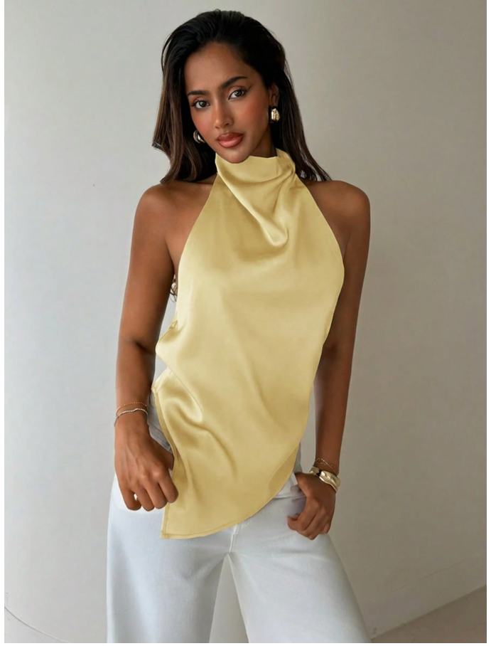 Camisa amarilla cuello alto espalda descubierta - 6204