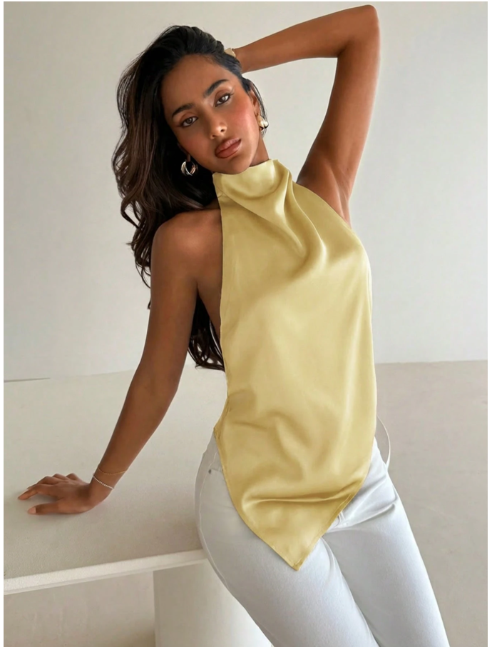 Camisa amarilla cuello alto espalda descubierta - 6204
