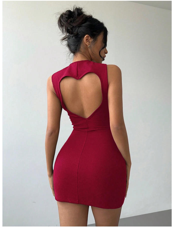 Vestido burdeos corto cuello halter - 6208