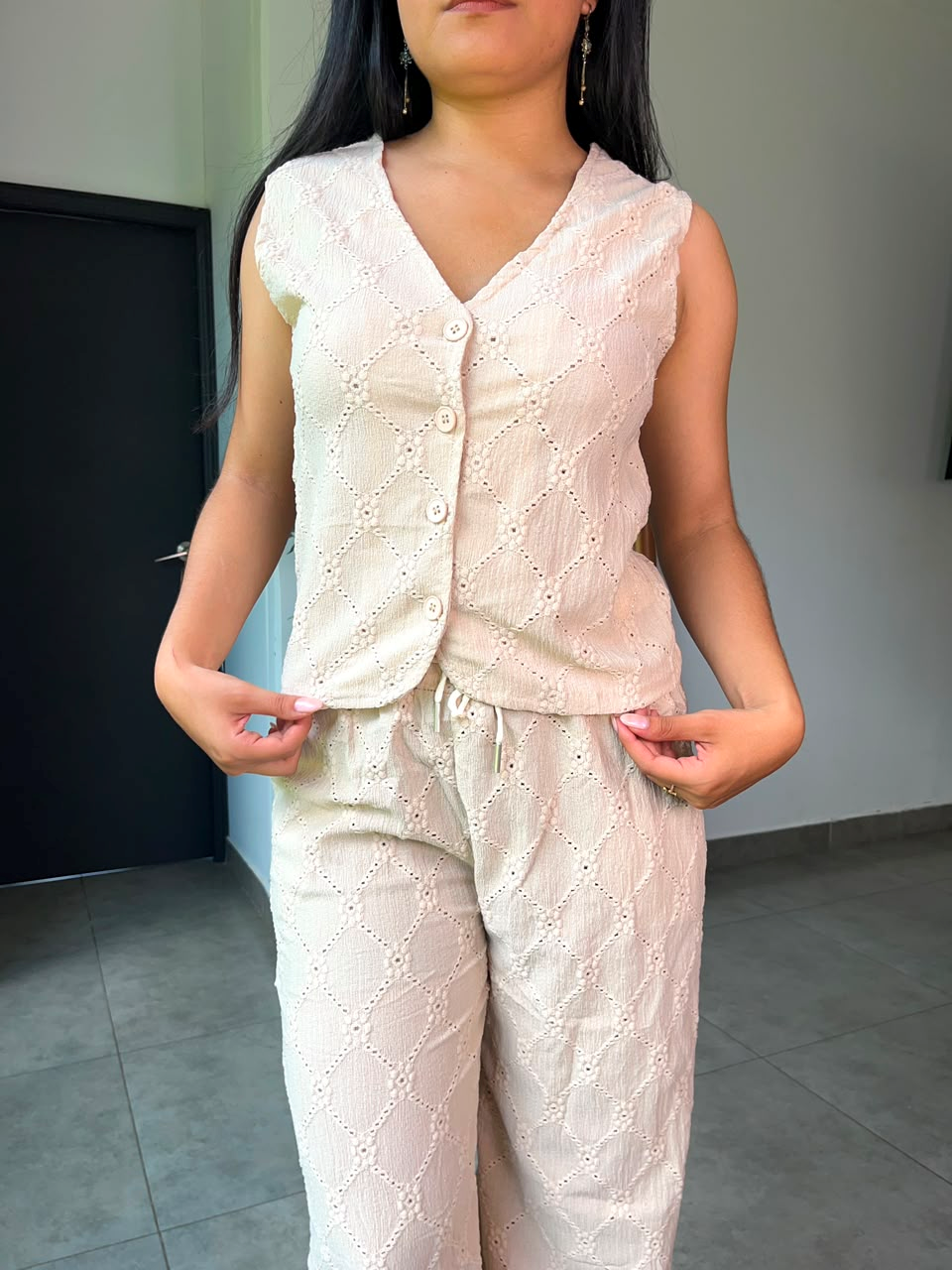 Set pantalón & vest con detalles bordados - 6243