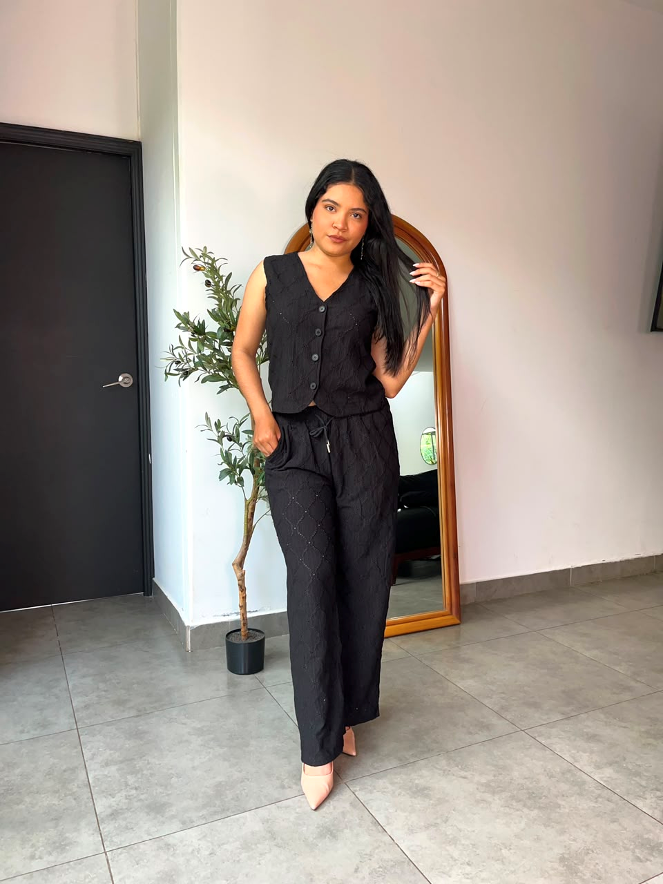 Set pantalón & vest con detalles bordados - 6243