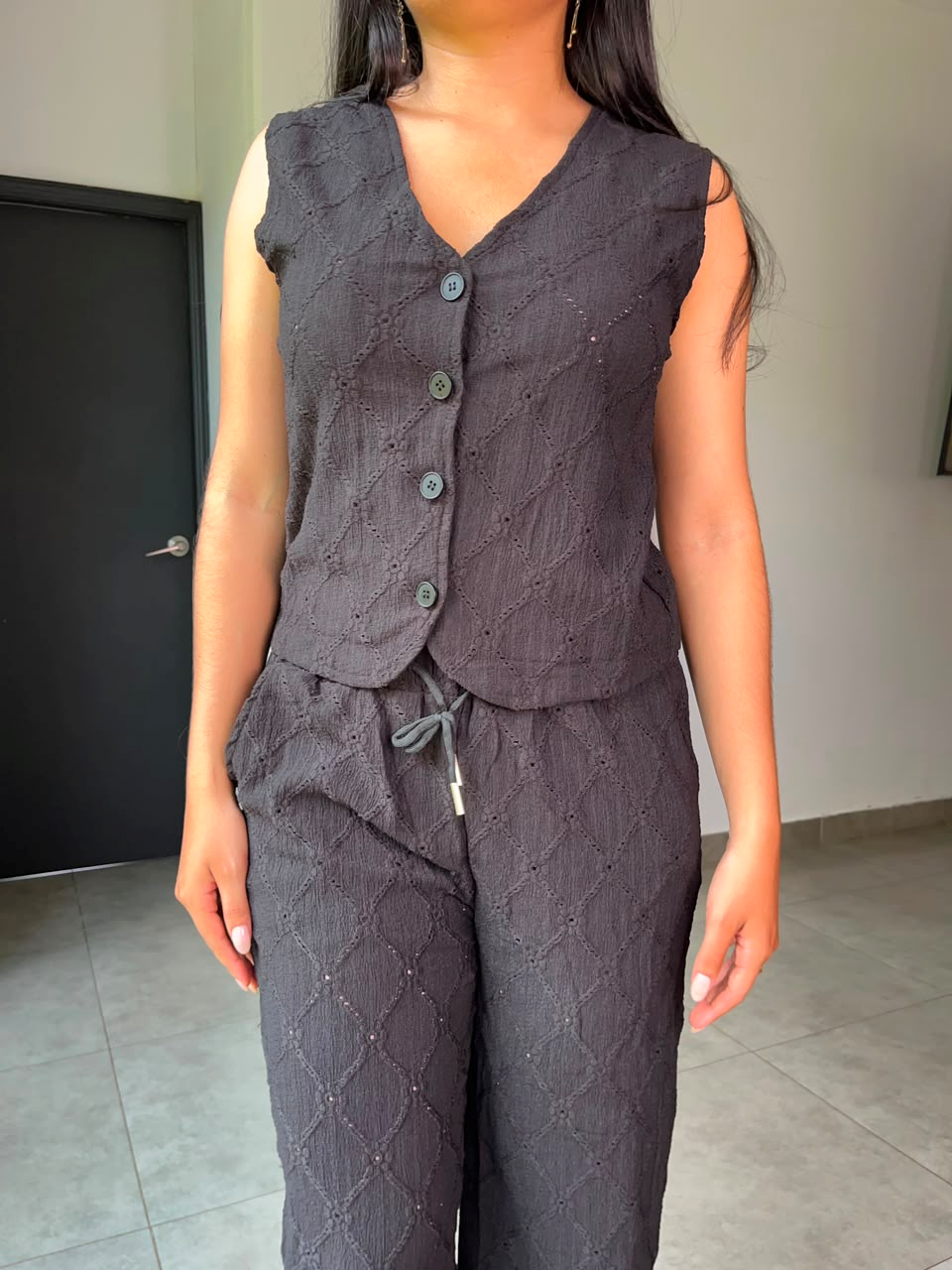 Set pantalón & vest con detalles bordados - 6243