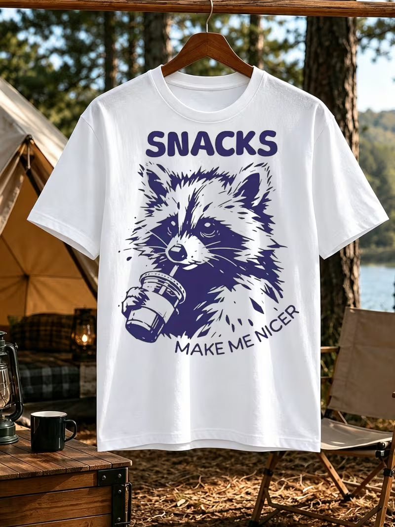 Camisa blanca con mapache snacks make me nicer 100% algodón - 6248