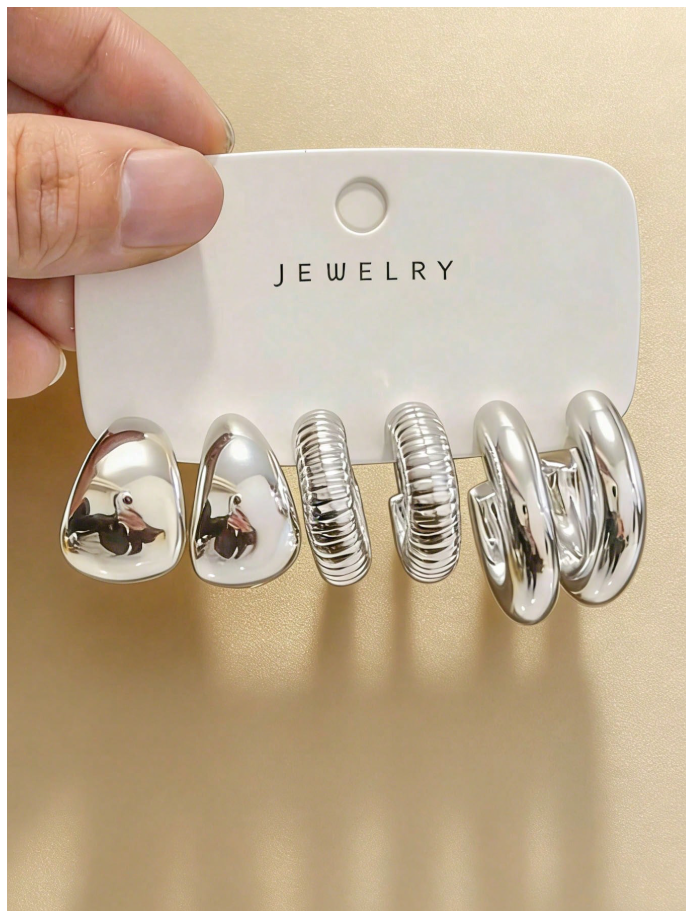 6 pack de pendientes plateados - 6327