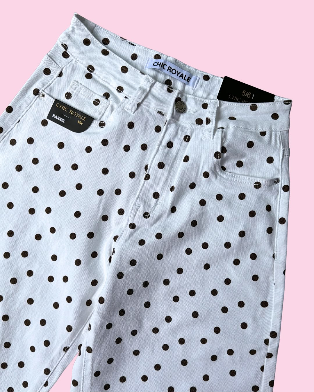 Pantalon blanco con lunares estilo barrel Chic Royale - 6378