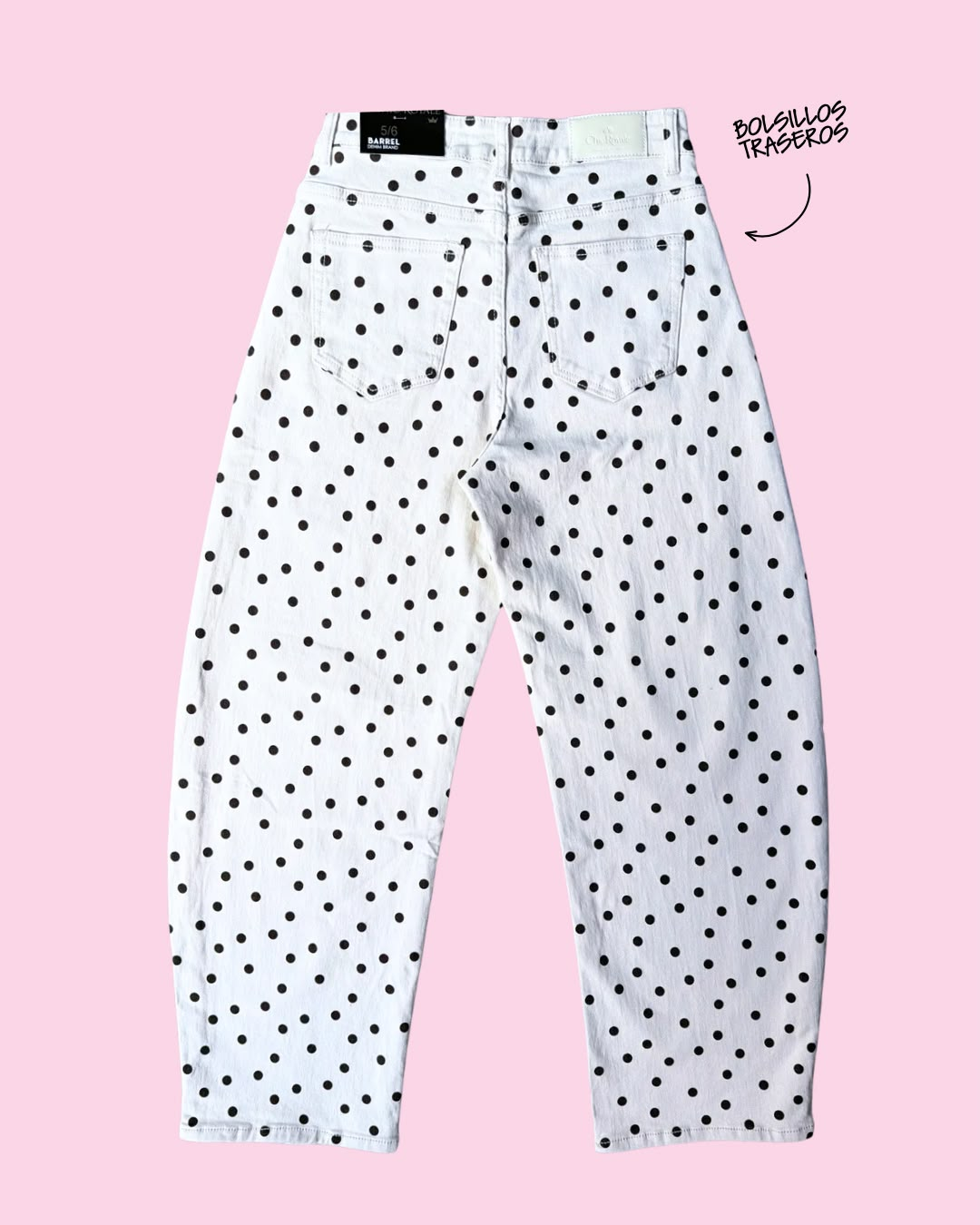 Pantalon blanco con lunares estilo barrel Chic Royale - 6378