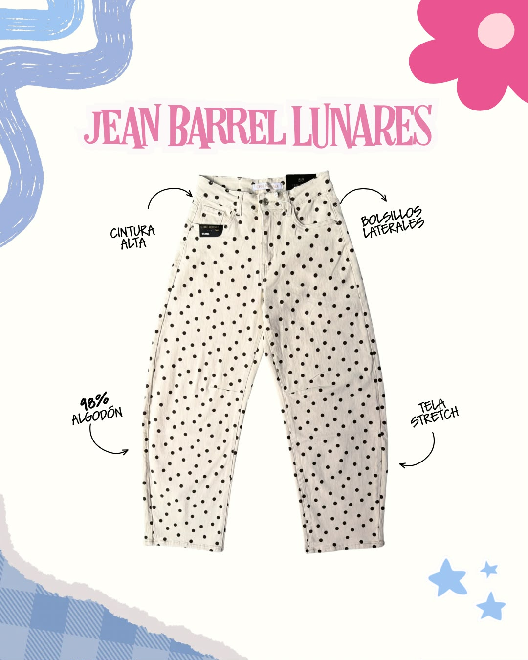 Pantalon camel con lunares estilo barrel Chic Royale - 6379
